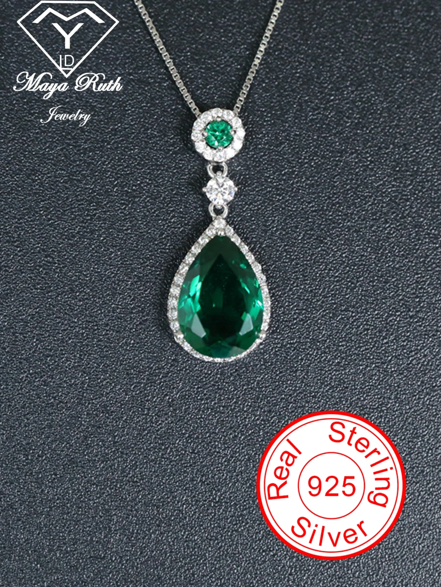 

Created Emerald Gemstone Pendant 925 Sterling Silver Party For Women Anniversary Gifts Green Ladies Halo Necklace Sparkling