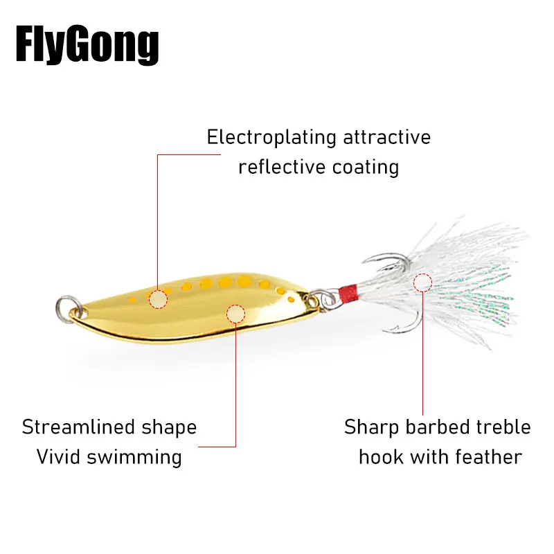 Фото Flygong 1 шт. 2.5g/3.5g/7g/10g/1 5g/20g/25g Spoon Metal Fishing Sequin Lure Feather воблер Flutter Sequins блесна на щуку №3