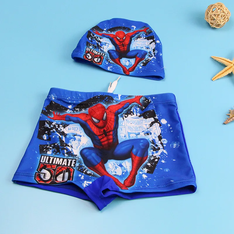 Baby Boy Swimwear Pants Cap Set Kid Swimsuit Summer Shorts Cartoon Spiderman Pixar Cars Captain America Children Swimming Trunks