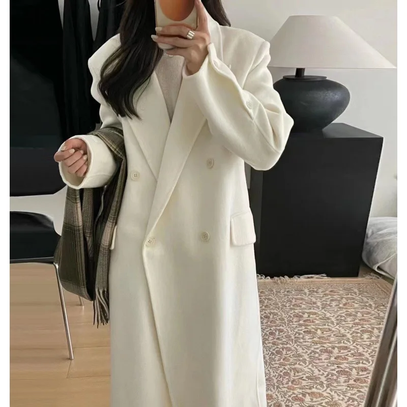 Женское двубортное шерстяное пальто