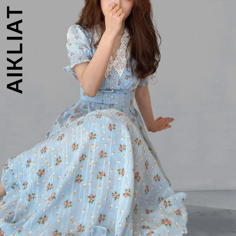 

Aikliat Новое Женское платье с цветочным кружевом, шифоновое корейвечерние вечернее платье, мягкое платье, женские платья