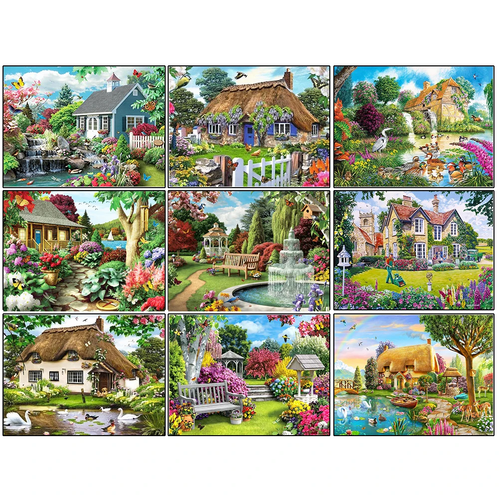 

Full Square Round 5D DIY Diamond Painting Garden Scenery Diamond Embroidery House Cross Stitch Mosaic Craft Home Decor
