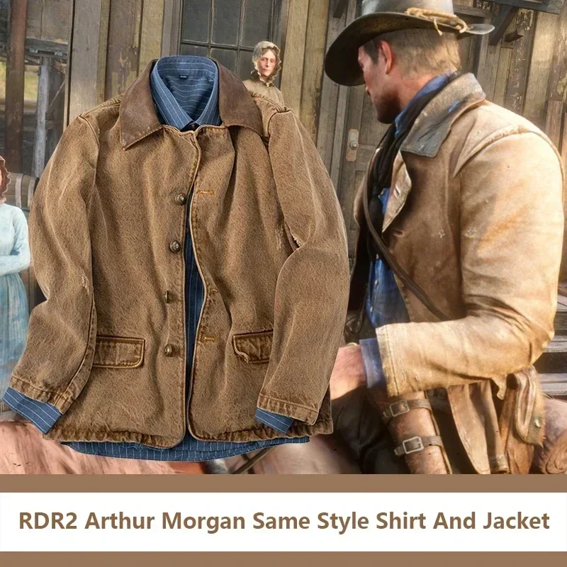 Игра RDR2 Arthur Morgan куртка в одном стиле джинсовые костюмы вестерн коричневая и синяя