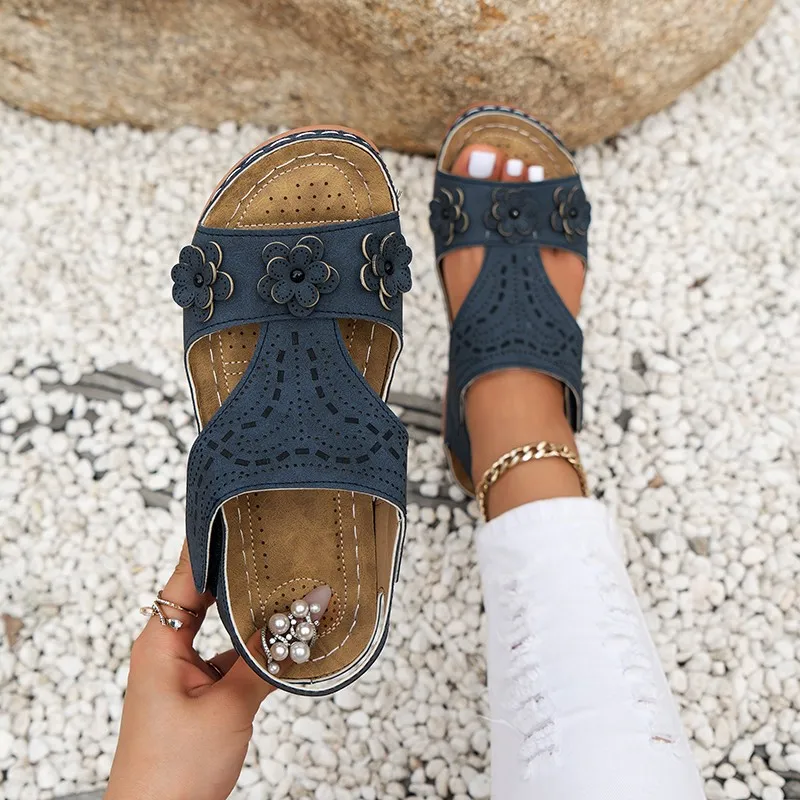

Women's Sandals 2023 Summer Retro Flowers Shoes Comfortable Wedges Platform Female Casual Shoes Slip-on Rome 42 Sandalias Mujer