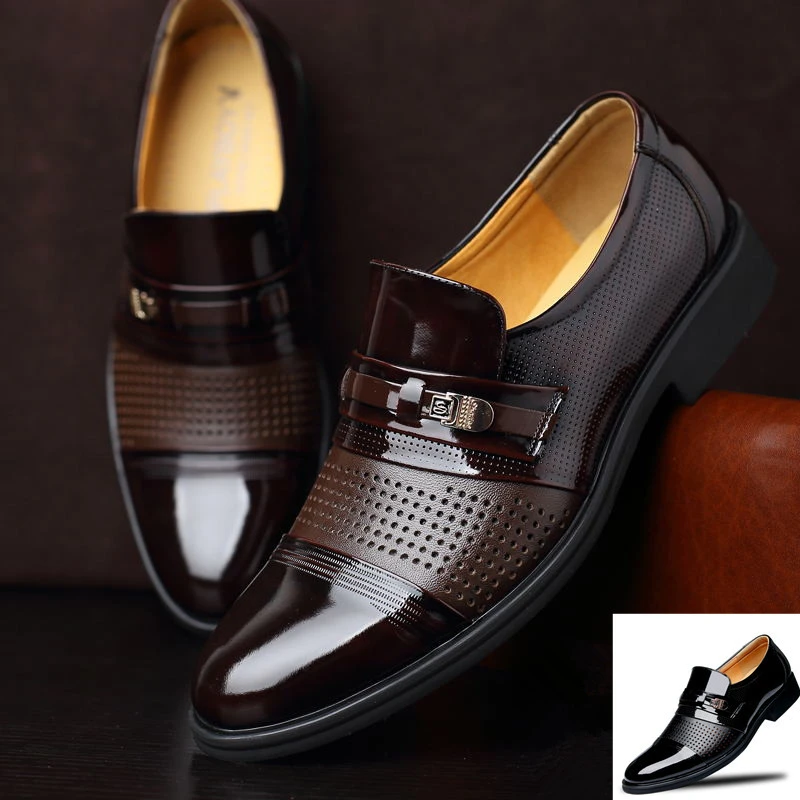Men Formal Business Leather Shoes Fashion Low Top Solid Color Men Shoe Sandals Hollow Out Formal Dress Casual Scrub Leather Shoe