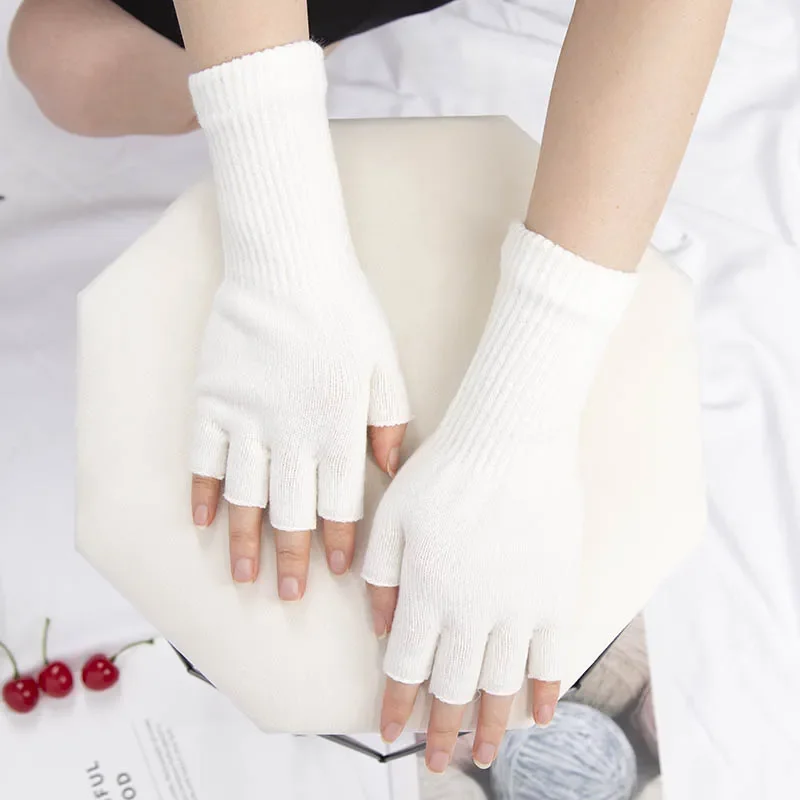 

Sport Unisex Black White Half Finger Fingerless Gloves Women and Men Wool Knit Cotton Gloves Autumn Winter Warm Work Gloves