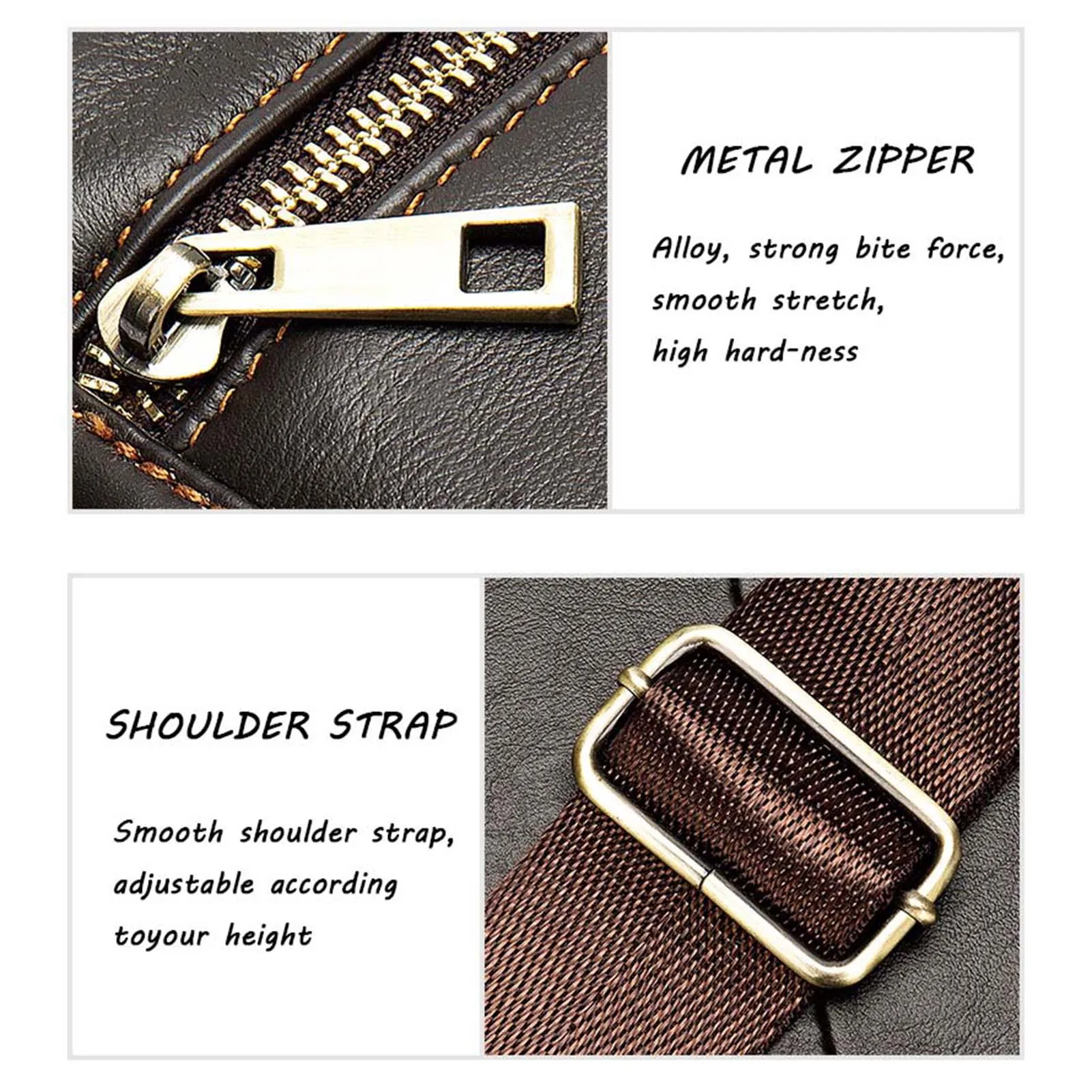 Men's Horizontal Zipper Leather Handbag Adjustables Strap Large Capacity Bag For Working Office