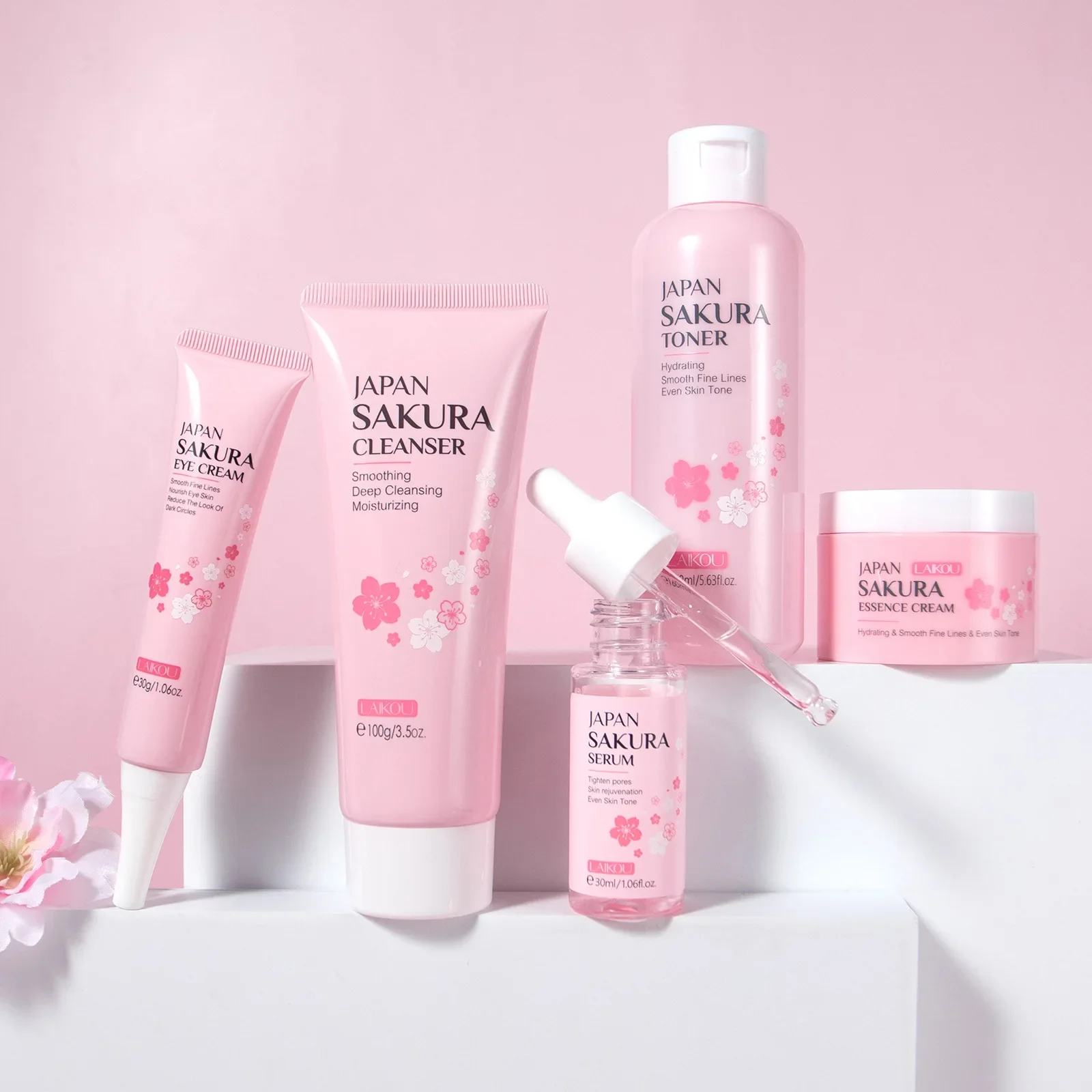 LAIKOU 5 шт. Наборы для ухода за кожей Сакура Очищающее средство лица Увлажняющие