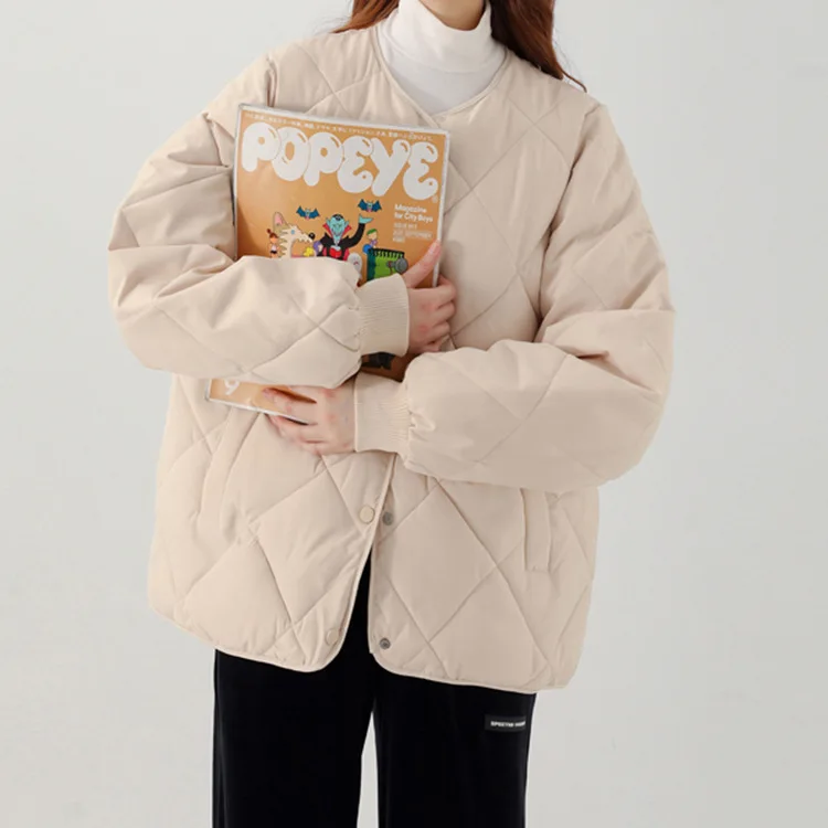 Women's Winter 2022 Autumn Winter Party To  Parkas Cotton O Neck Basic Collarless Cotton Jacket Short Cotton Jacket Women's Coat