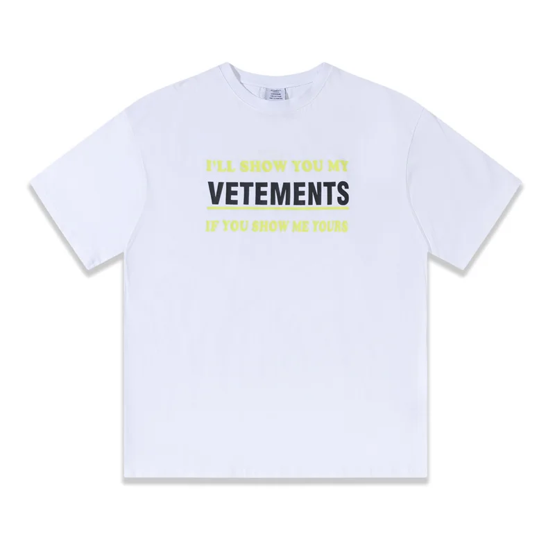 

Черно-белая женская футболка с коротким рукавом и надписью «Vetement», новинка 2023, летняя одежда для пар, свободная брендовая мужская одежда с полурукавами и надписью «Алфавит»