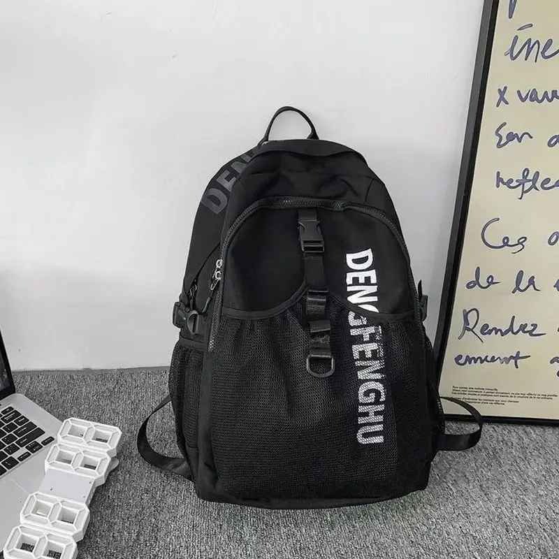 Вместительный мужской рюкзак для мальчиков и девочек, студенческий школьный ранец, Повседневная нейлоновая Черная Женская сумка для книг ...