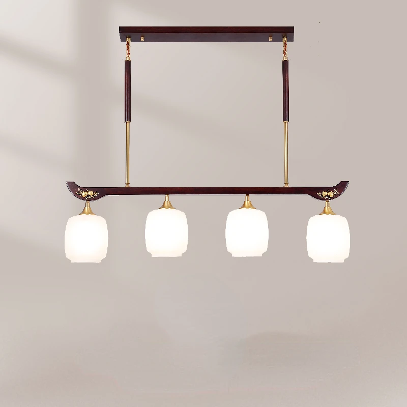 

Restaurant Chandelier Three-Head Solid Wood Chinese Zen Lamps Lamp in the Living Room Copper Dining Room Lamp Study Lighting