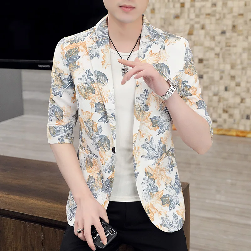 

COO 2023 Men's Casual Printed Suit Jacket Spring and Summer New Youth Korean Style Slim Fit Handsome blazer