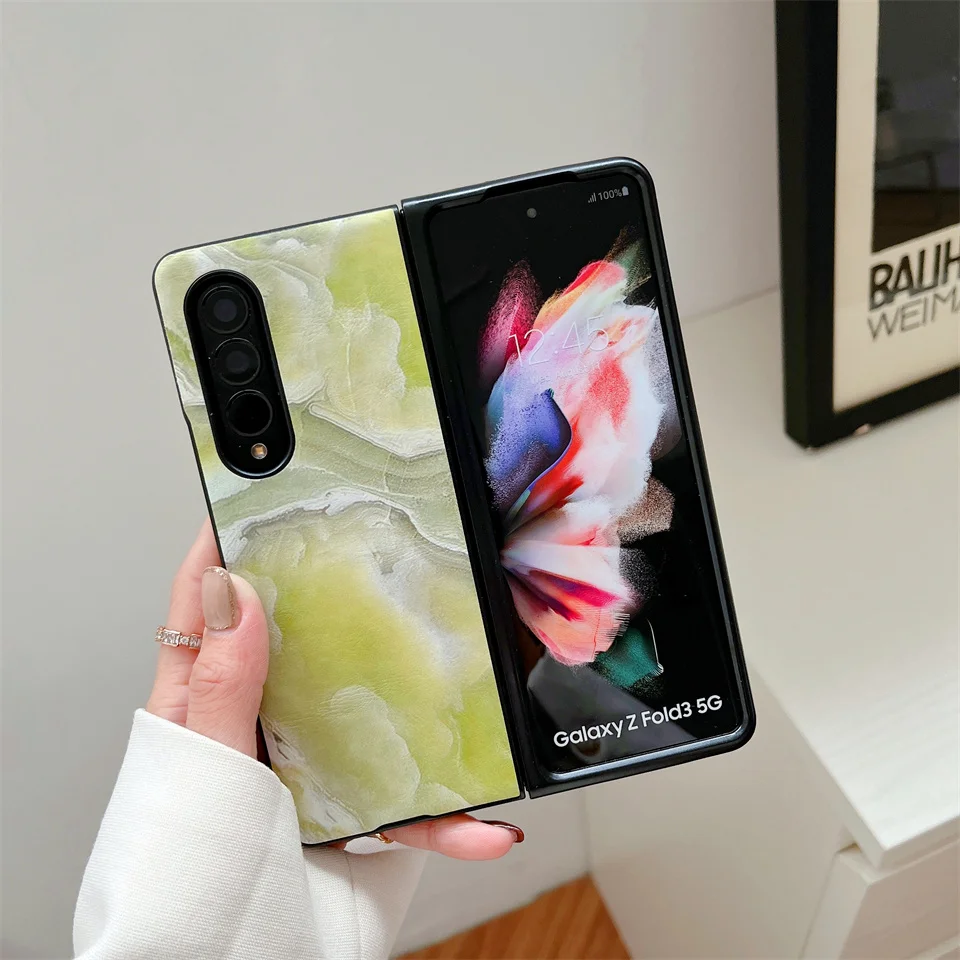 

Retro Marble Grain Ultra-thin PU Leather and PC Hard Plastic Phone Case For Samsung Galaxy Z Fold 3 Shock-proof Mobile Cover She
