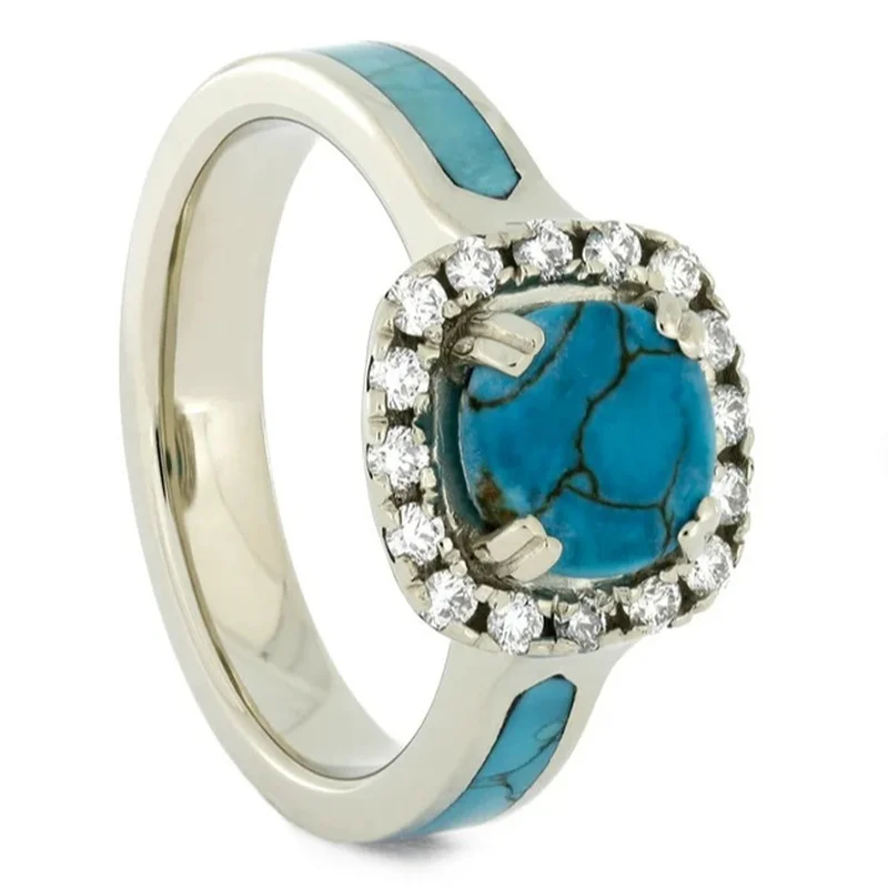 

Exquisite court noble Turquoise gem ring women's fashion luxury jewelry size us5-11