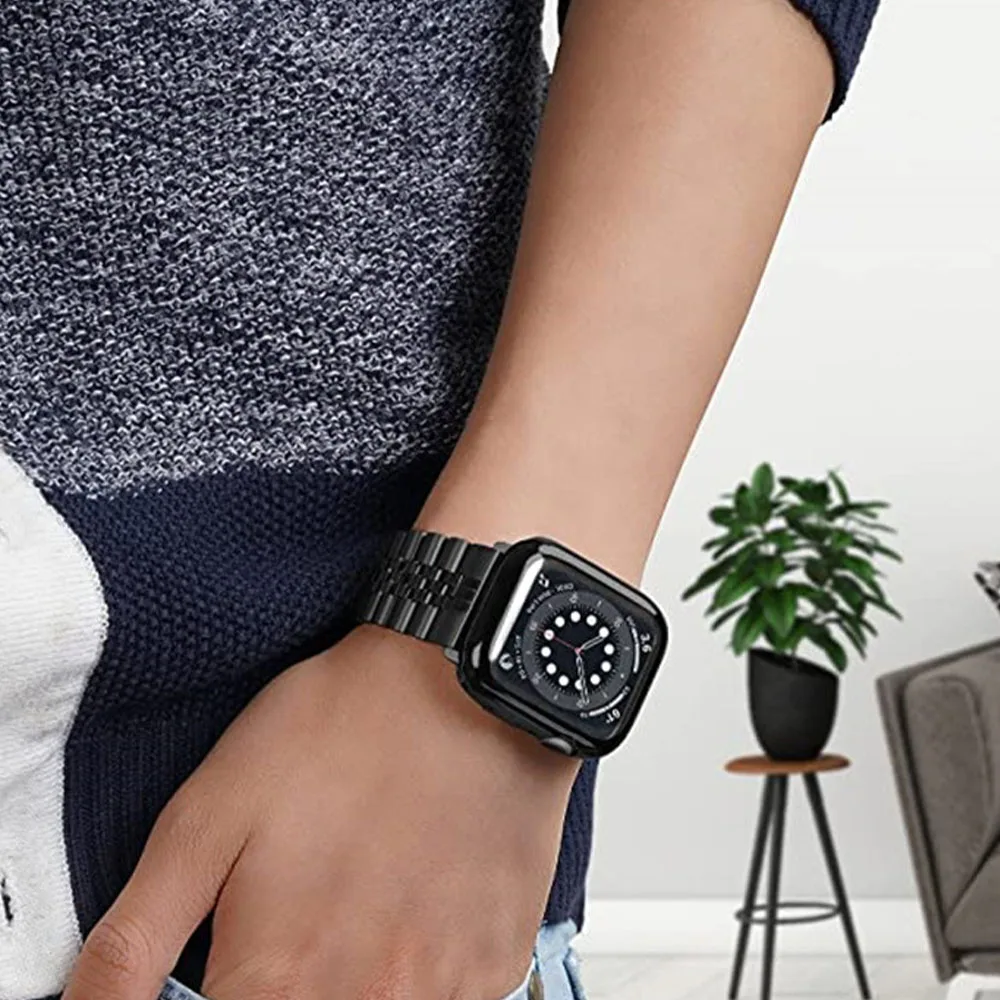 Metal Strap+TPU Soft Case for Apple Watch Band 44mm 40mm 45 41mm 42mm 38mm Stainless Steel Wristband for Iwatch Series 8765432SE