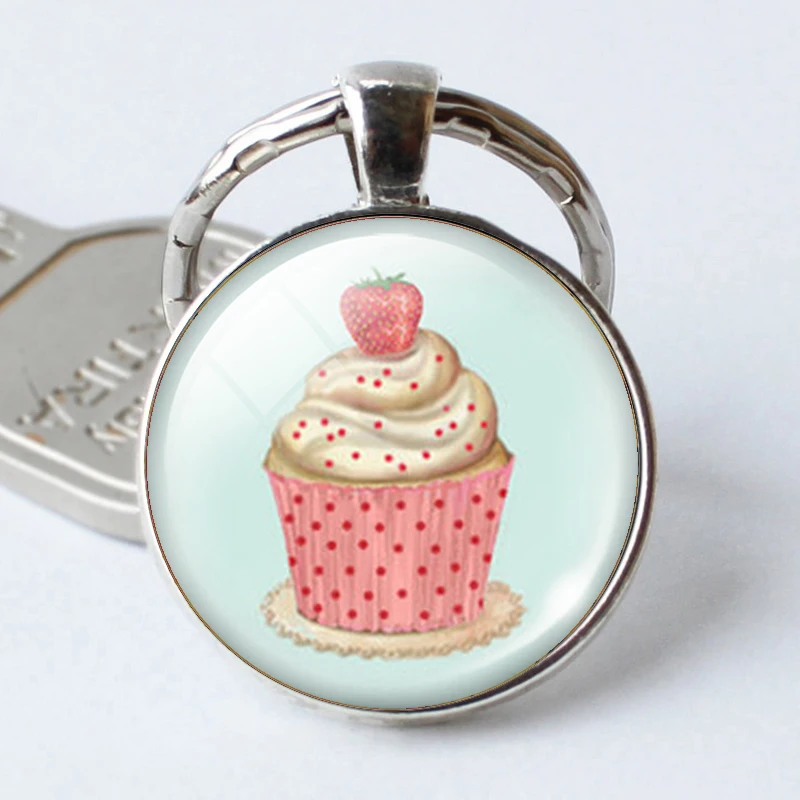 

LE TOPKEEPING Cupcake Round Glass Dome Cabochon Keychains Glass Dome Pendant Keyrings,Friendship Couple Gift, Christmas