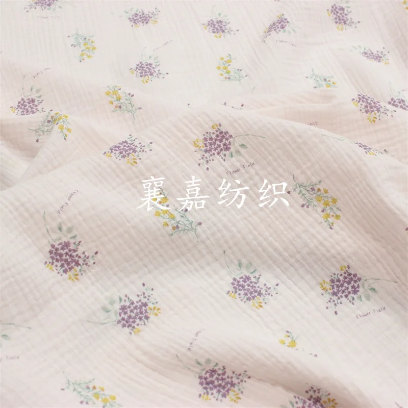 

100X135cm Double Cotton Gauze Crepe Small Floral Cloth Children's Clothing Pajamas Fabric 180g /M