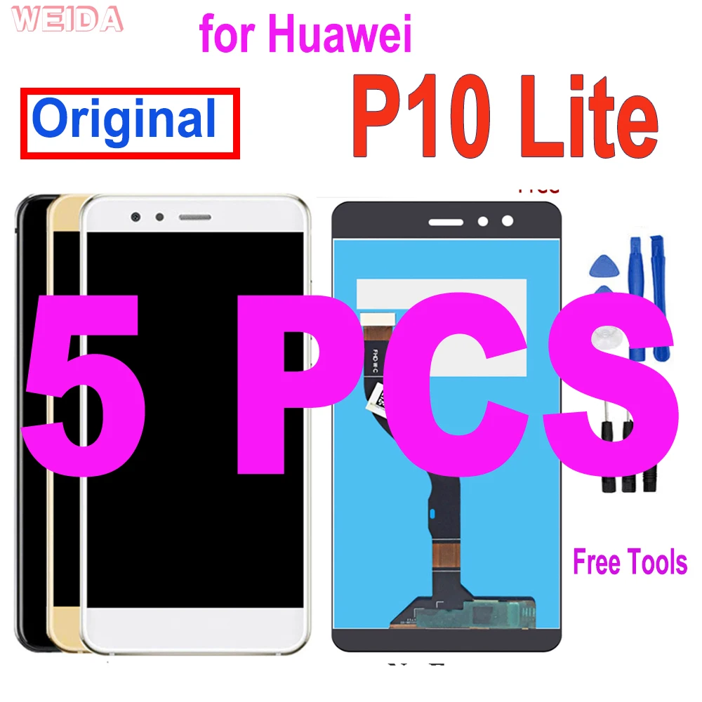 

Оригинальный ЖК-дисплей для Huawei P10 lite, 5 шт., ЖК-дисплей, сенсорный экран, дигитайзер в сборе для P10 Lite, искусственная фантазия