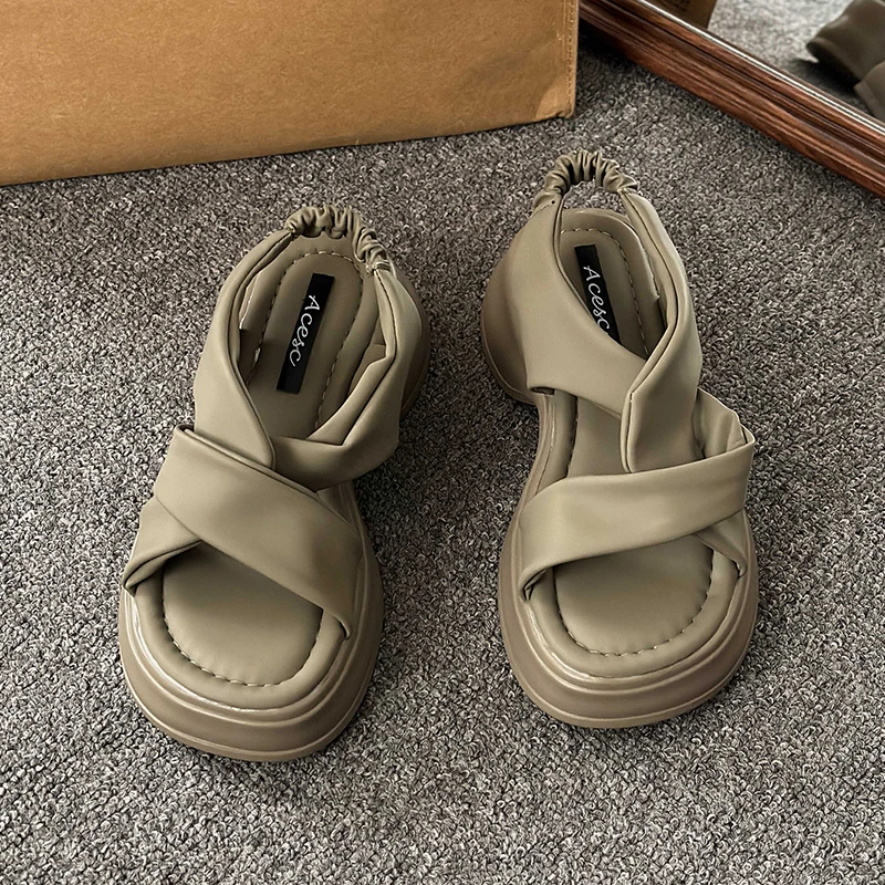 

Женские босоножки на платформе, элегантные сандалии-гладиаторы на толстой подошве, с открытым носком, лето 2023