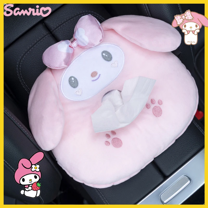 

Kawaii Sanrio My Melody Car Tissue Box Cinnamoroll Kuromi Cartoon Centre Console Armrest Tissue Box Hanging Plush Tissue Box