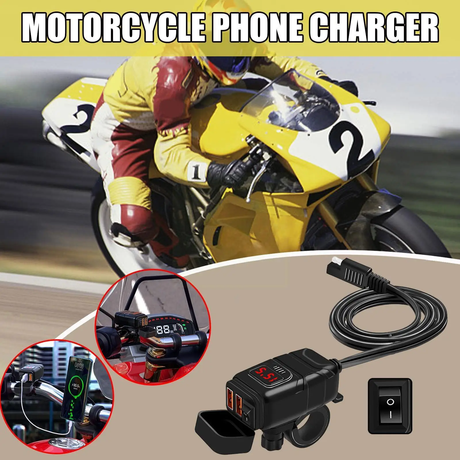 

Motorcycle Dual Usb Mobile Phone Charger 5/9/12v Car Display Voltage Charger Motorbike With Smart Meter Waterproof Fast Mod L9H0