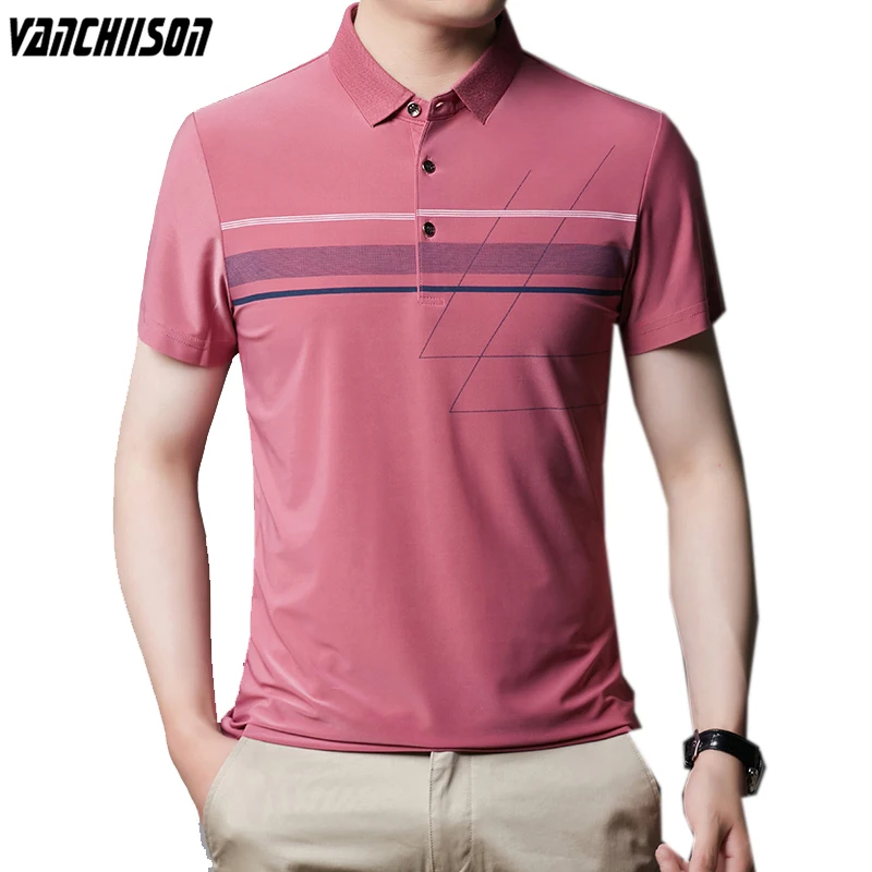

Men Polo Shirt Tops Short Sleeve for Summer Turndown Collar Buttons Stripes Casual Male Fashion Clothing 2204