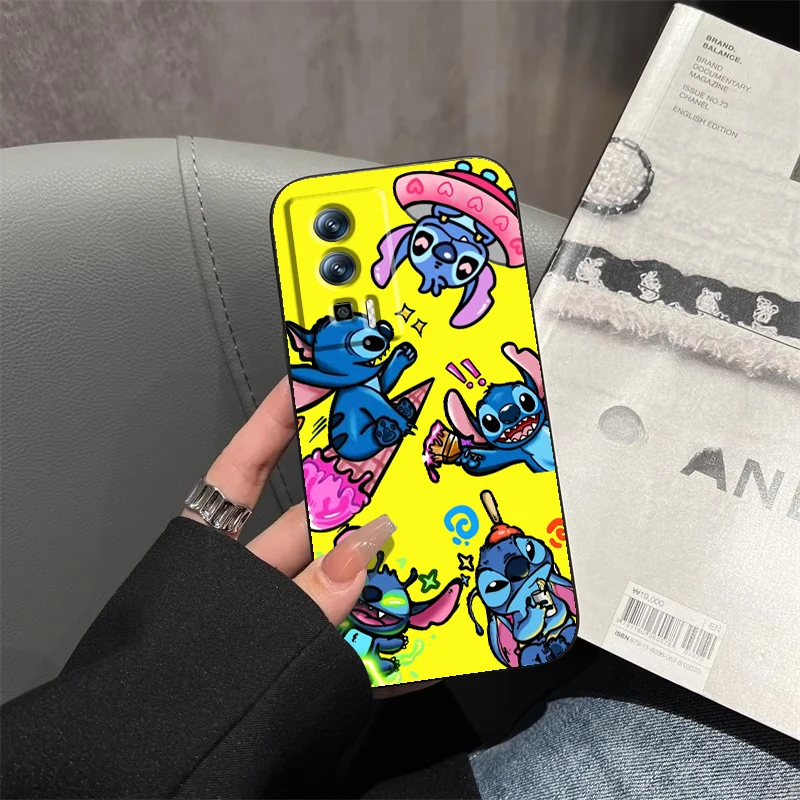 Фото Милый чехол Disney Stitch в стиле ретро для Xiaomi Redmi 9A 9C 9AT 10C 9 9T 10 12C 13C A3 12 K60 A1 K50 K40 5G с черной задней крышкой телефона №3