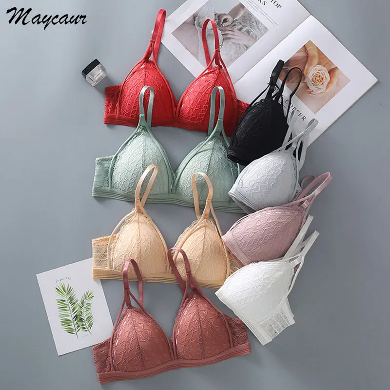 

Seamless Floral Lace Bras Women Sexy Lingerie Beauty Back Deep V Bralette Wire Free Thin Underwear Push Up Bra Female Brassiere