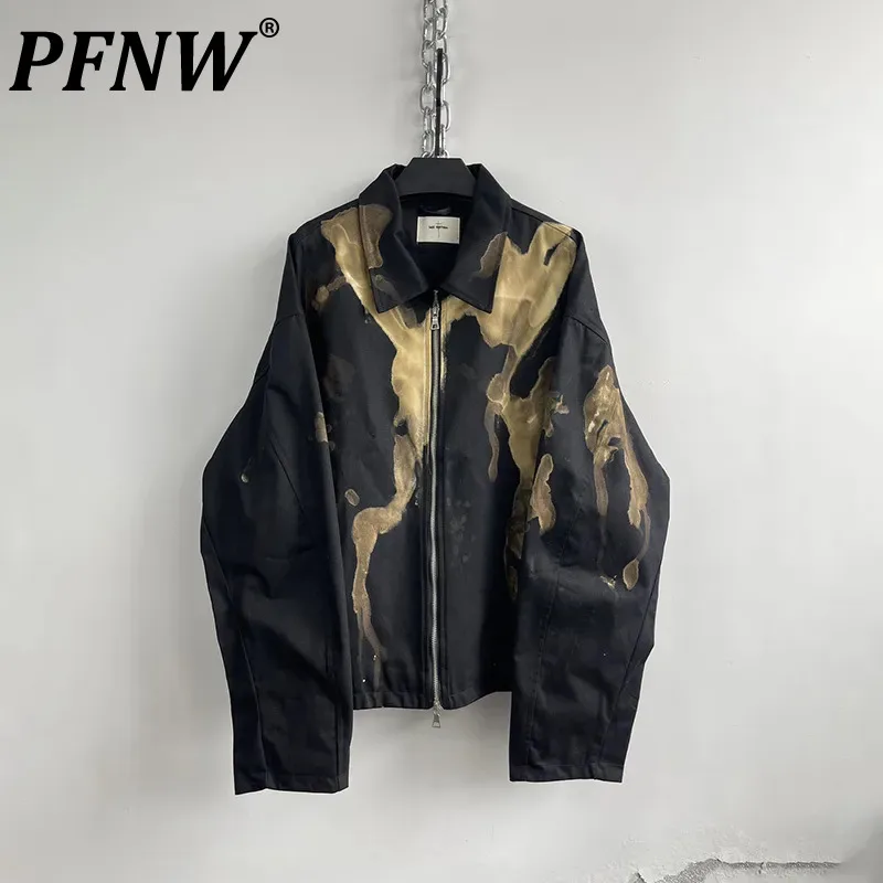

PFNW Men's Autumn Winter New Short Wide Tops Faded Vintage Casual Print Jacket Niche Design Tide Chic High Street Punk 12Z5054