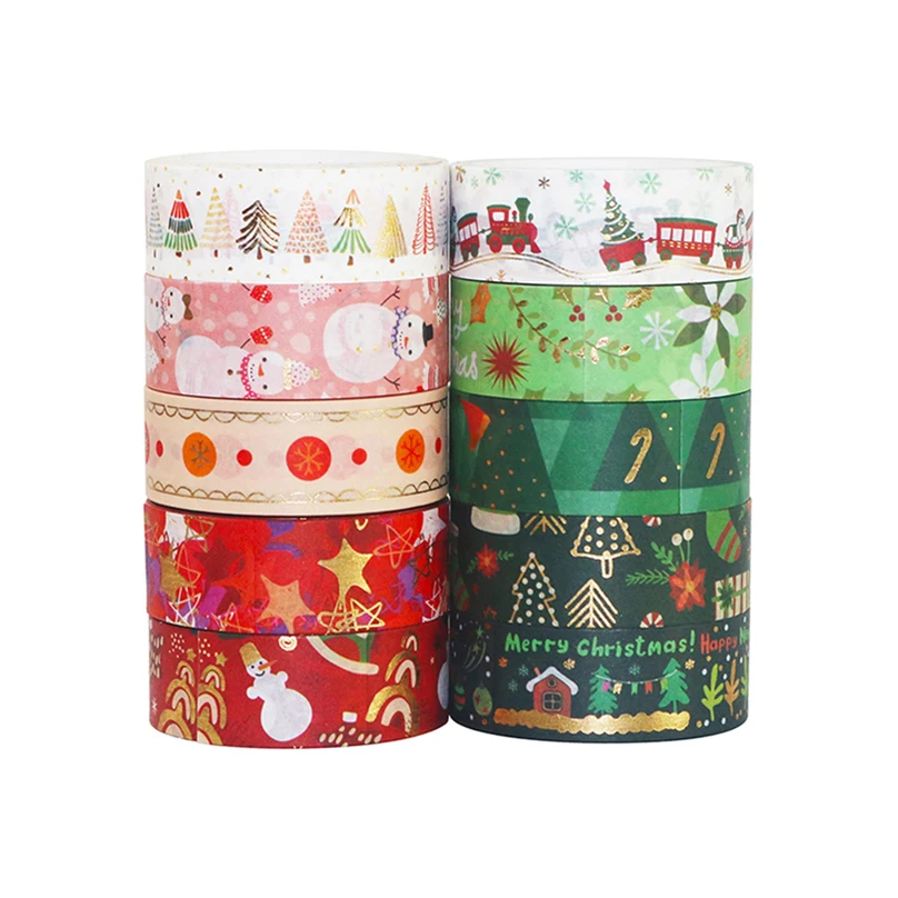 

10 Рулонов Рождество Washi Tapes Navidad Washi Tape Set Золотая Фольга Снеговик Декоративные Клейкие Ленты Журнал Поставки Маскировочная Лента