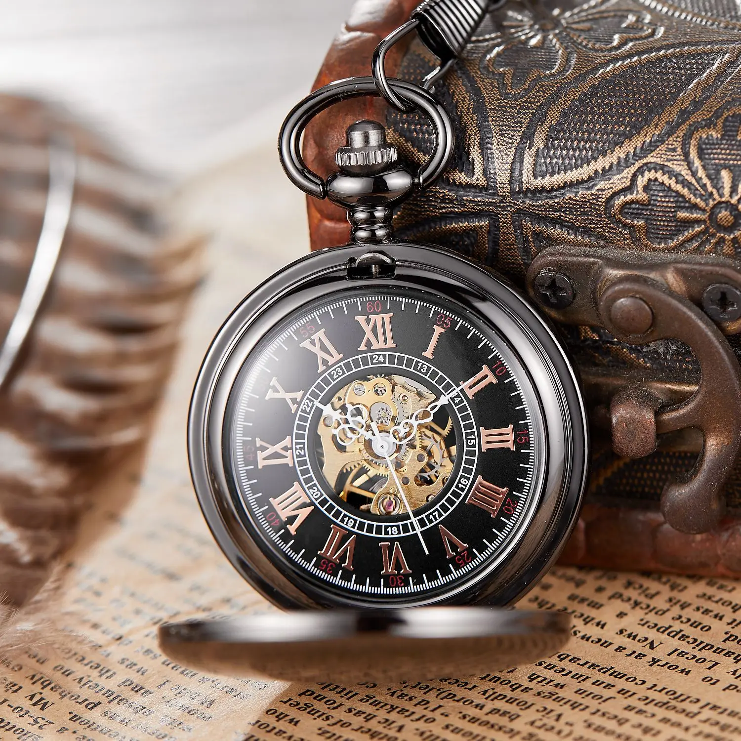 Gorben Classic Smooth Surface Mechanical Pocket Watch with Chain Xmas Birthday Wedding Father Day Gift