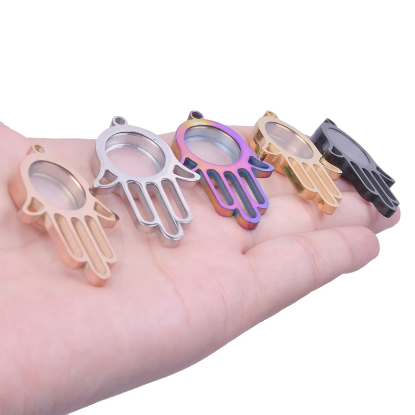 

High Quality New Hamsa Hand of Fatima Relicario Photo Locket Pendant For Necklace Keychain Jewelry Making Picture/Floating Charm