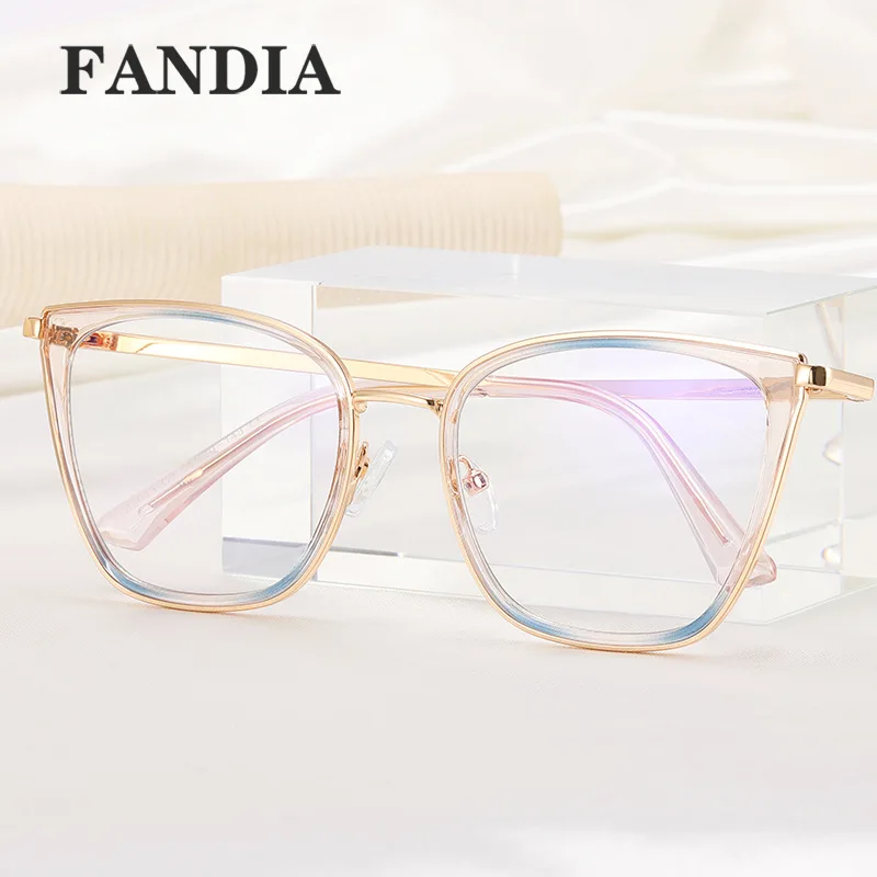 

82013 ultra light TR90 round frame glasses for women's metal anti blue light glasses can be equipped with optical lenses