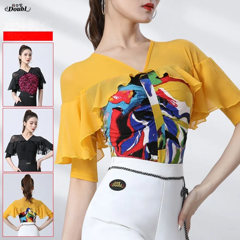 Женский топ с оборками и V-образным вырезом рукавом до локтя