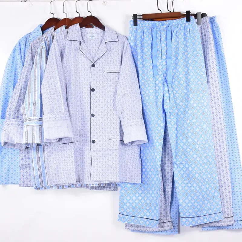 

Men's Sleepwear Thin cloth pajamas set cotton long-sleeved trousers 4XL