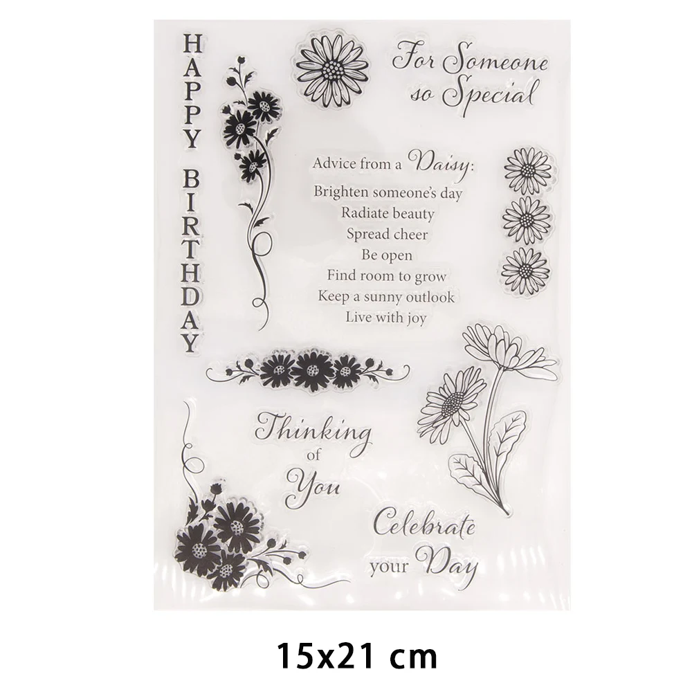 

Flowers Happy Birthday Clear Stamps for DIY Scrapbooking Crafts Stencil Fairy Plants Rubber Stamps Card Make Photo Album Decor