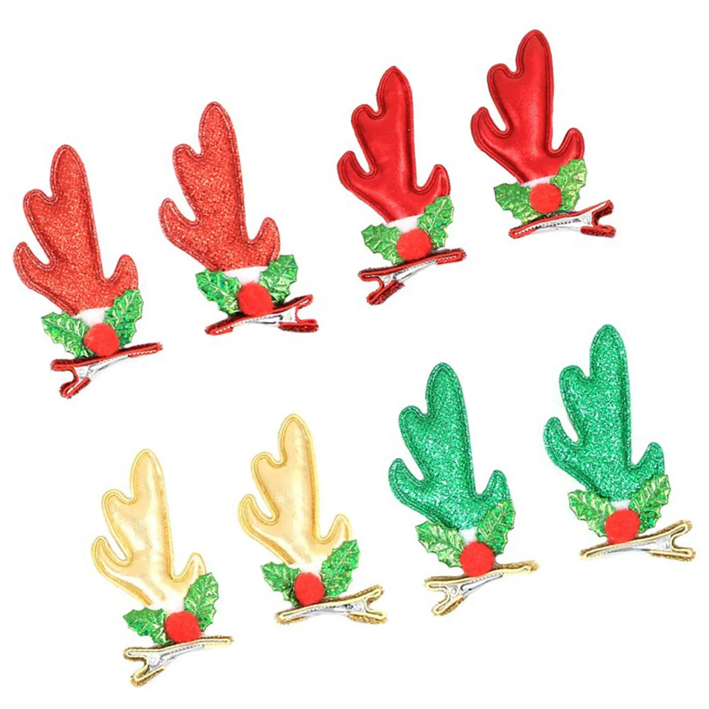 

4 Pairs of Christmas Sequins Hair, 3D Reindeer Hair Barrettes Deer Horn Hair Accessories for Kids Adults