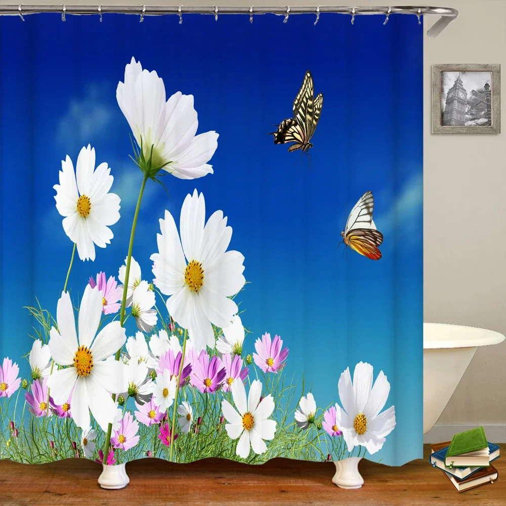 

Водонепроницаемая душевая штора с цветочным принтом, полиэстер