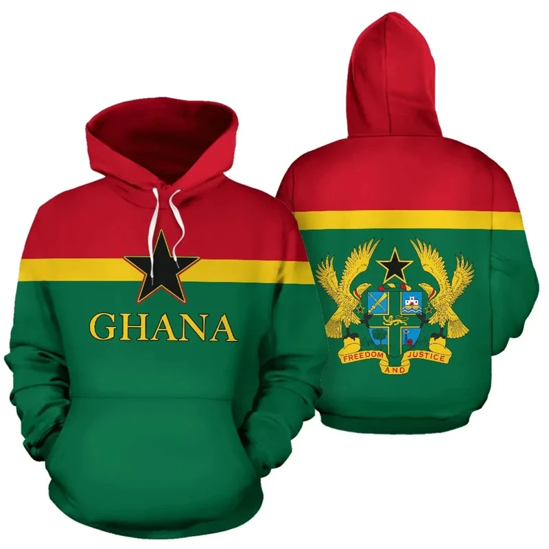 Ghana Flag Map Graphic Sweatshirts GHA National Emblem Hoodie For Men Clothes Africa Boy Hoody Casual Male Tracksuit Jersey Tops
