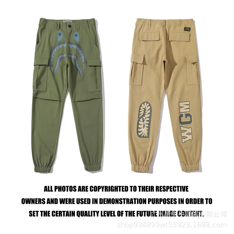 

100%Cotton Men Pants Bape Shark Sportswear Harajuku Techwear Sweatpants Jogging Hip Hop Jeans Clothing Oversize Male Trousers