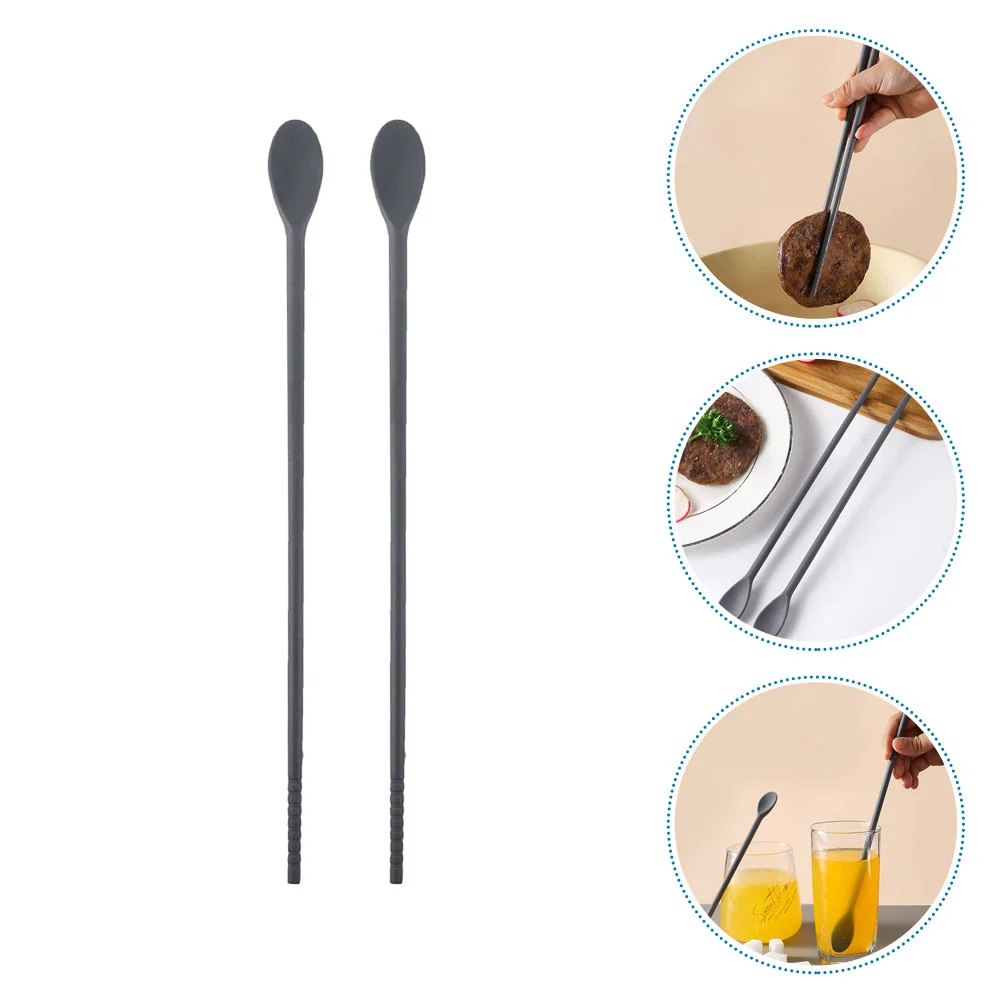 

1 Pair of Coffee Stirring Sticks Dual-use Silicone Chopsticks Dessert Spoons