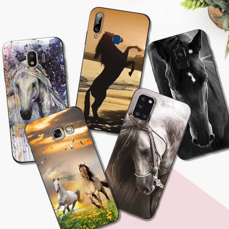 Черный чехол из ТПУ для Samsung galaxy S6 s7 s8 s9 plus задняя крышка с красивой лошадью и