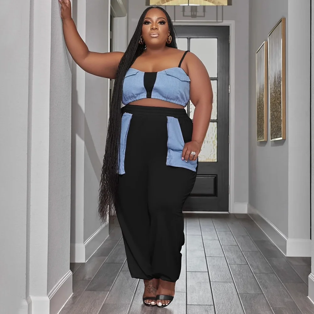 Plus Size Summer New Style Sets Women Clothing Halter Sleeveless Top and Pant Suits Two Piece Set 3xl 4xl 5xl 6xl
