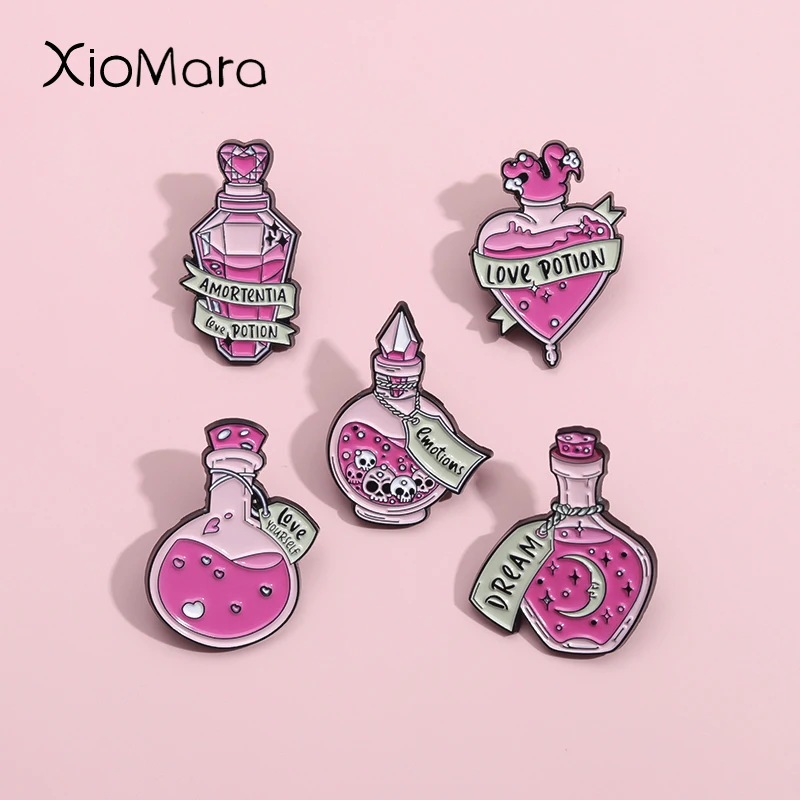 

Potion Of Magic Love Enamel Pins Custom Dream Chemical Bottle Witch Wizard Brooches Lapel Badges Gothic Jewelry Gift For Womans