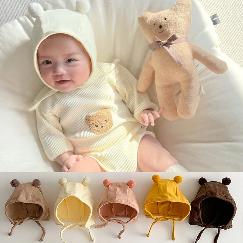 

Шапка с мягким помпоном для младенцев, однотонная Теплая Шапка-бини, для новорожденных, реквизит для фотосъемки, весна-осень