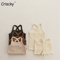 criscky kids baby summer clothes for newborn baby boys girls solid soft tops and shorts 2 pcs children clothing korean