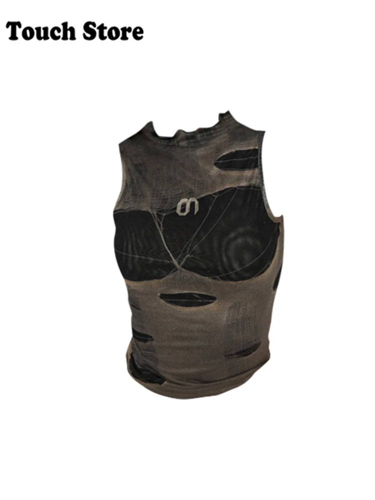 Летний женский топ Goblin Core Tank Top Damage Crop Top Shoujo Gyaru Coquette 2000-х Эстетический японский Y2k Горячий сексуальный кибер-панк Гранж (art.: 3920cba0beccb) - 3920cba0beccb