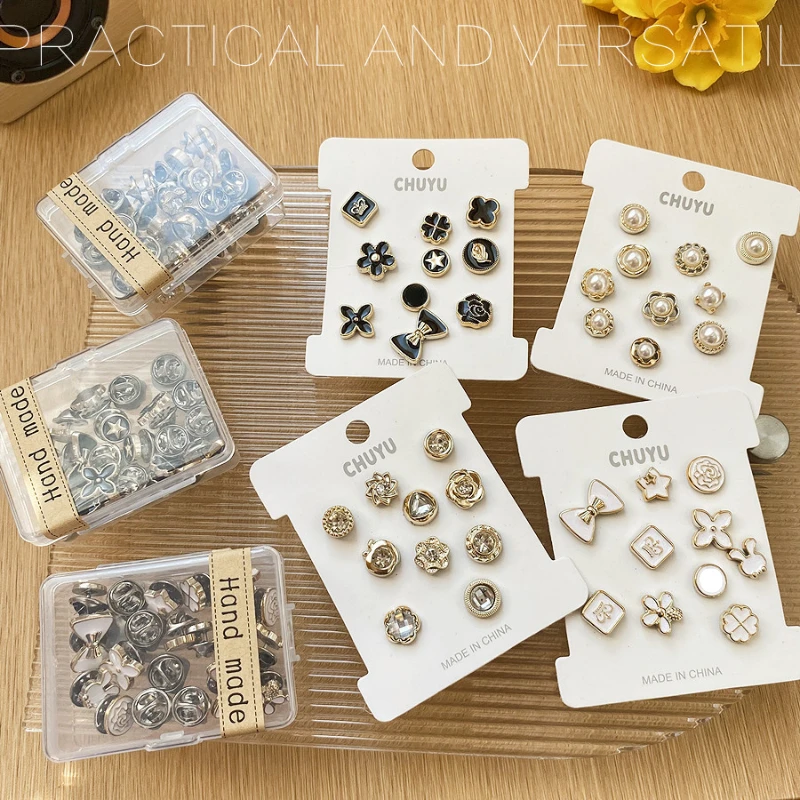 

10PCS Mini Beautiful Pins Pearl Rhinestone Brooches Woman Blouse Placket Upper Outer Garment Accessories