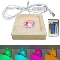 wood light base usb rechargeable remote control wooden colorful led light base display stand lamp holder resin art home decor